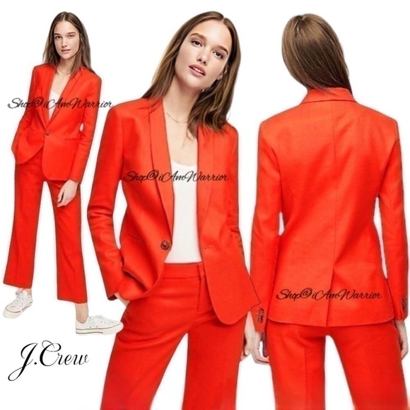 J.Crew NWT bright sunset red/orange linen one button blazer *shop@iamwarrior - Picture 1 of 4